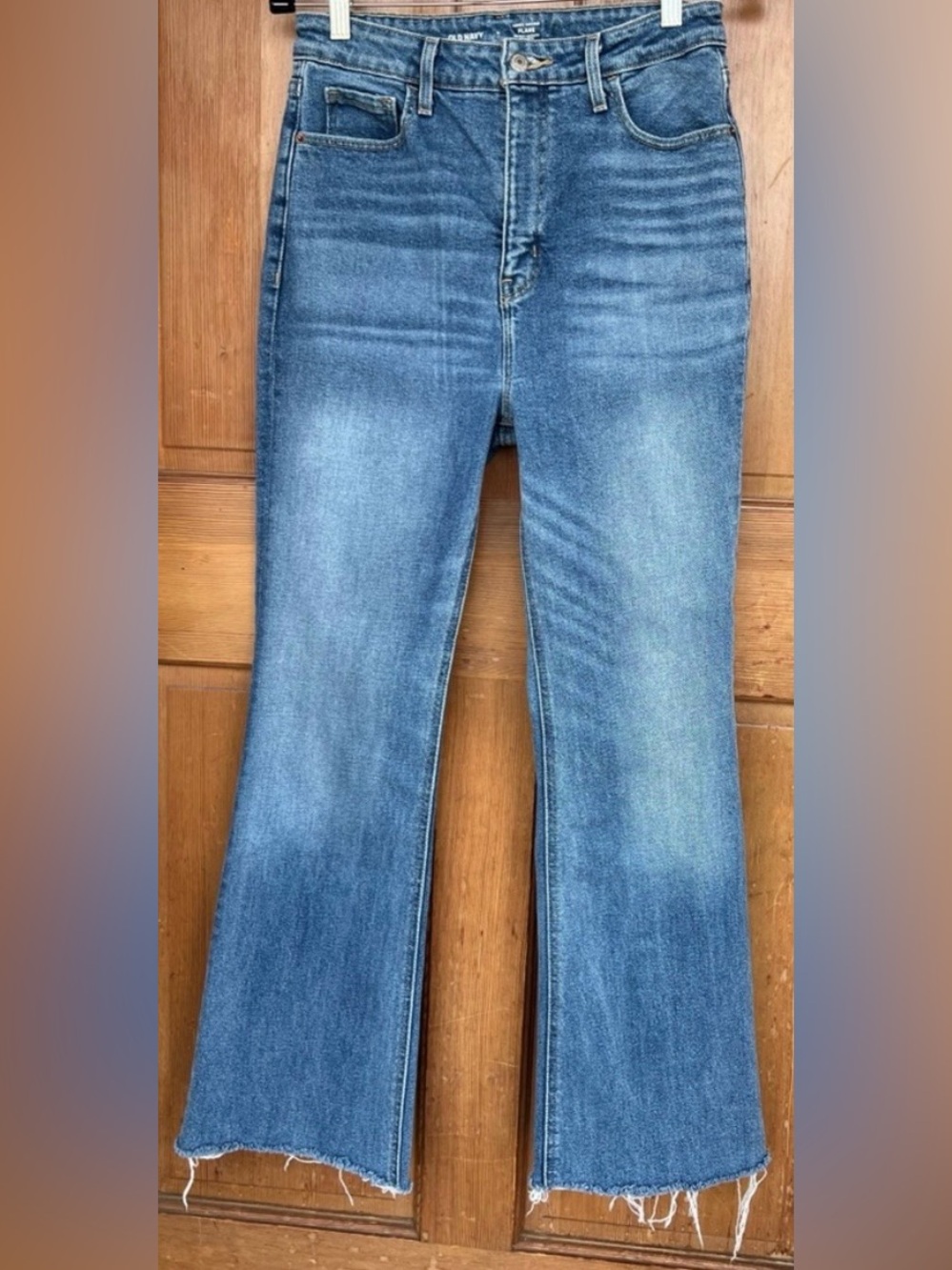 Old Navy Higher High Rise Flare Raw Hem Clover Jeans Sz 8